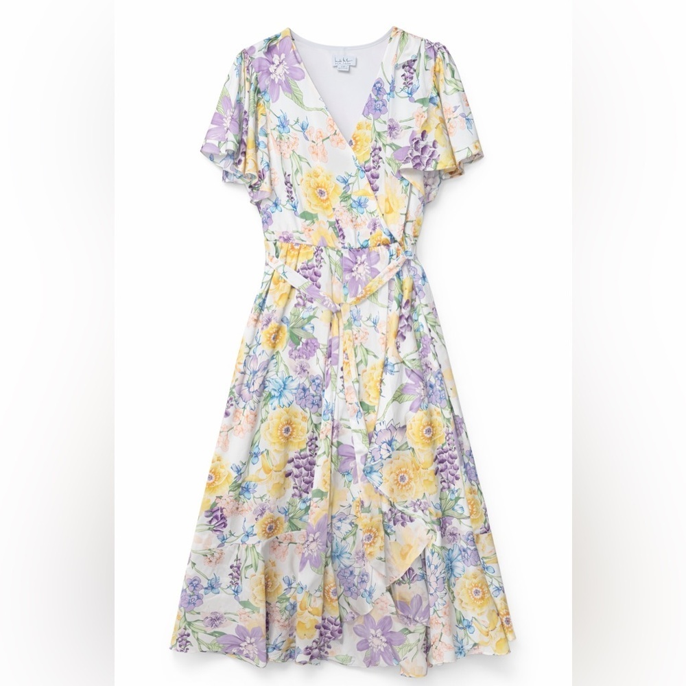 Nicole Miller Girls' Floral Wrap Dress in Yellow, Lavender & White
